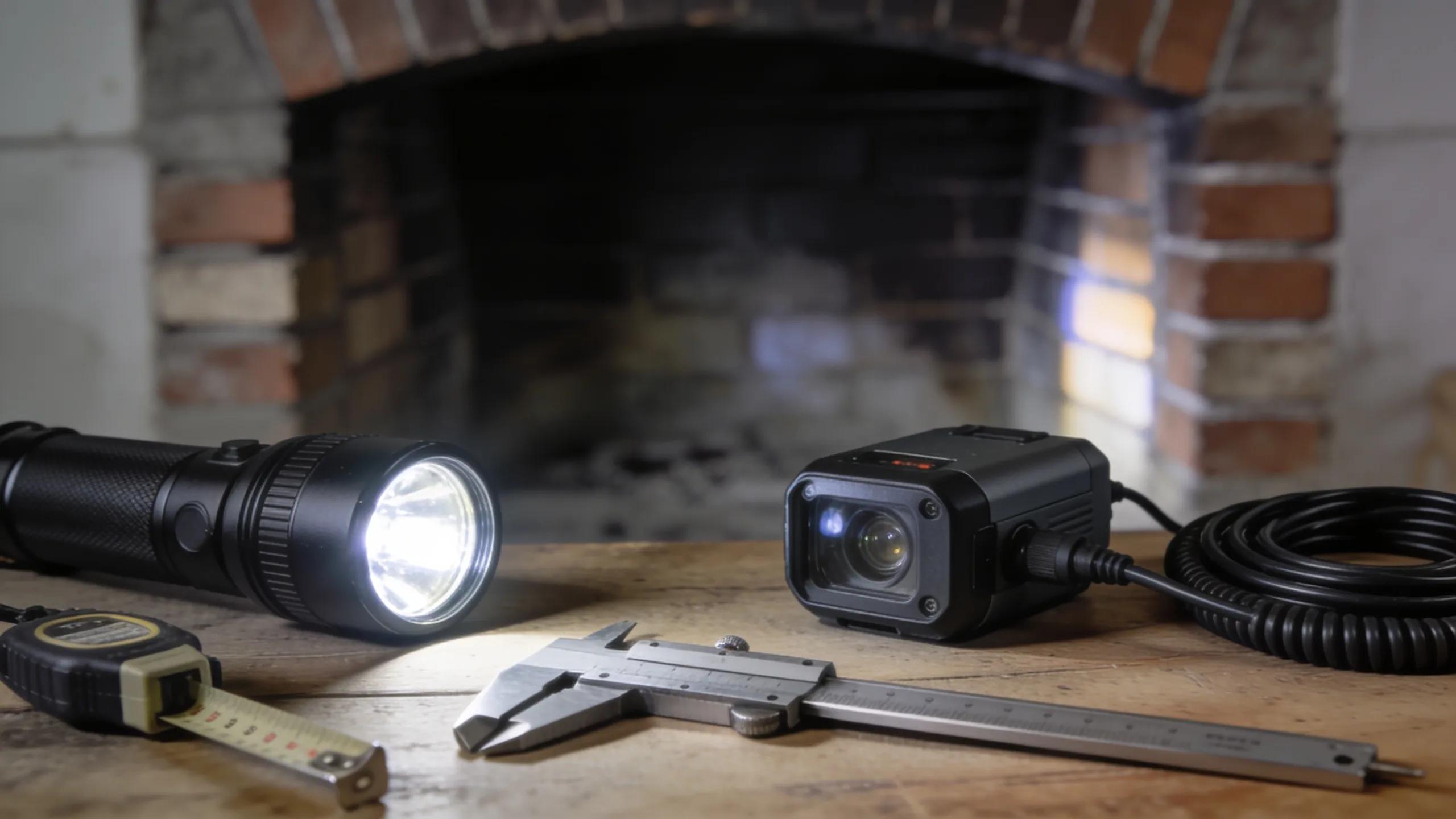 Specialized tools for chimney inspections, highlighting the assessment process for ensuring safety and functionality