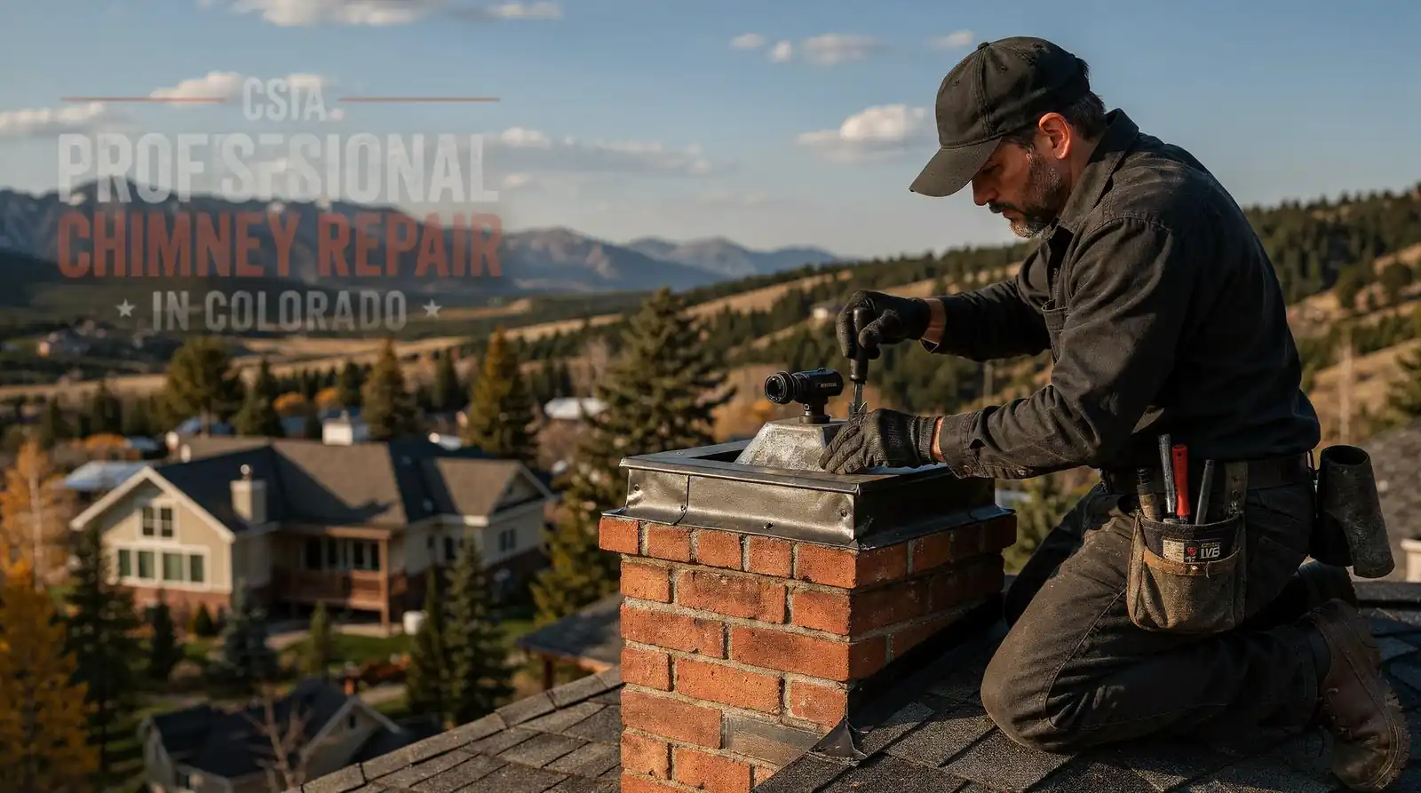 Proper chimney flashing replacement is treated as part of the broader masonry repair scope, alongside
